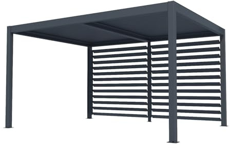 Vente-unique-Pérgola bioclimática autoportante eléctrica Antracita en Aluminio con Lamas orientables y celosía 3,68 m - 12 m² - AMADORA