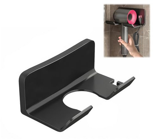SIGANDG 1 Stück Haartrocknerhalter,Fönhalter Ohne Bohren,Wandhalterung für Haartrockner, Haartrocknerständer,Halterung für Badezimmer,Geeignet Gür Die Meisten Haartrockner (Schwarz)