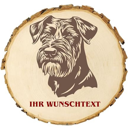 KIWISTAR UG - 14-16 cm Baumscheibe - Riesenschnauzer - Hund - personalisiertes Geschenk individuell selbst gestalten - Name - Holzscheibe mit Wunschtext - Naturholz - Geschenk - Türschild