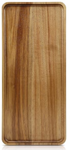 Charmlife 1 pcs 15.7 x 7 Large Solid Acacia Wood Serving Tray Rectangular Wooden Serving Platter Natural Wooden Board for Bar Coffee Party
