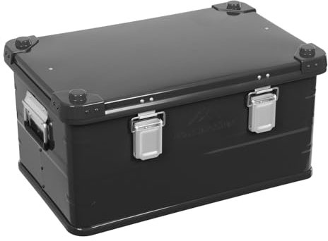 Fyssnn 50 L Metallkiste Aufbewahrungsbox aus Aluminiumlegierung für Camping 57.5 * 37.5 * 27.3 cm Metallbox mit Deckel Geeignet für die Organisation und Aufbewahrung von Campingausrüstung (Schwarz)