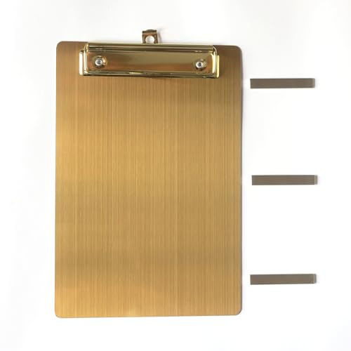 Magnetische Klemmbretter aus Edelstahl, Metallklemmbretter mit flachem 304-Clip, schwarze Tafeln für den Kühlschrank, Kochrezept-Schienen, Nachrichten-Tafeln (Golden-A5)