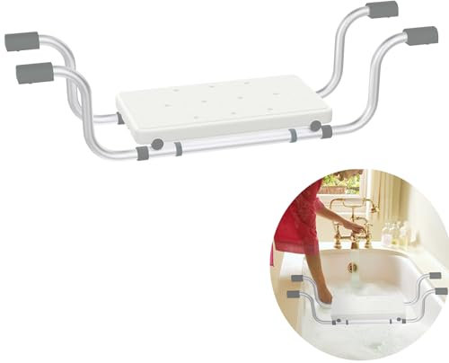 LZQ Vasca da bagno in alluminio per anziani allungabile, 72-82 cm, portata 150 kg, sedile per vasca da bagno generico, antiscivolo con impugnatura fissa per anziani e donne incinte