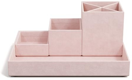BIGSO BOX OF SWEDEN LENA Schreibtisch Organizer für Stifte, Büroklammern, Haftnotizen usw. – Sortierkasten mit 4 Fächern – Ordnungssystem aus Faserplatte und Papier in Leinenoptik – rosa