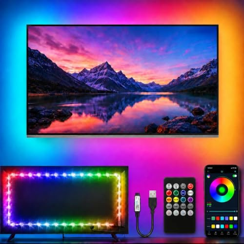 3M TV LED Backlight Strip for 35-55 Inch TVs, Multicolour USB Powered Bias Lighting, Bluetooth App & Remote Control, Music Sync Colour Changing LED Lights for Bedroom, Gaming Monitor, Home Decor