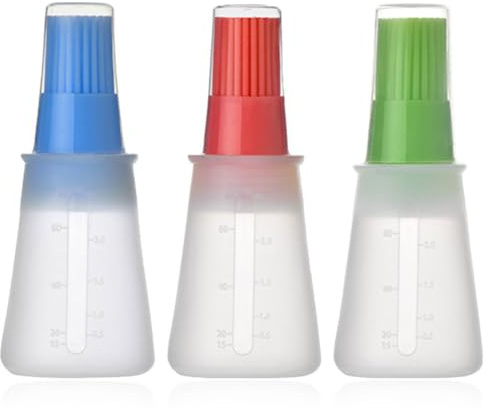VALICLUD Botellas De Cepillo De Aceite De Silicona Resistente Al Calor 3 Piezas Con Tapa Antipolvo Transparente Para Cocina Bar Restaurante Y Barbacoas