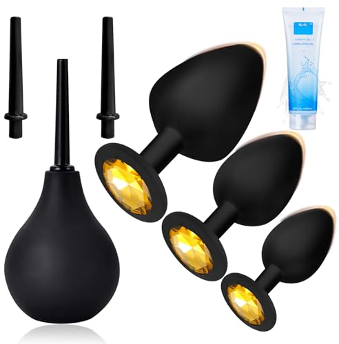 Plug anal pour femme et homme, kit de douche vaginale en silicone, 3 embouts, sextoy anal avec lubrifiant, plugs anaux en silicone, grand, moyen et petit, pour débutants
