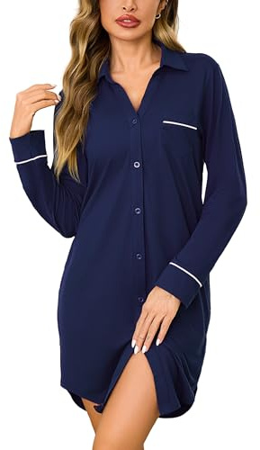 Bresdk Pyjama Femme Chemise Homme Chemise de Nuit Femme Coton | Manches Longues à Boutons Hiver Allaitement Maternité