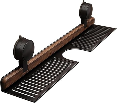 Scaffale da Bagno a Ventosa in Noce, Mensola da Parete Senza Foratura Sopra il Rubinetto, Organizzatore Rimovibile per Lavandino per Cucina o Bancone del Bagno (Nero, 50CM)