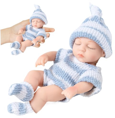 Wedhapy Mini Silicone Baby Dolls, 7 Inch Realistic Newborn Baby Dolls, Soft Full Body Silicone with Clothes, Babies for Children's Gifts, Blue