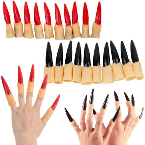 20 künstliche Fingernägel, Halloween press on nails, Hexen nails press on, Festtagsaccessoires (schwarz und rot).