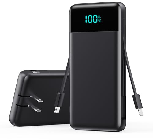 Portable Charger with Built-in AC Plug and Cables,13800mAh All in One USB C Fast Charging Power Bank,Travel Essentials Portable Phone Charger Battery Pack for iPhone 17/16/15/14/13,Galaxy,Android etc