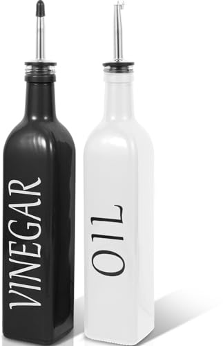 SHINEOFI Ensemble de Bouteilles Distributeur D'huile et Vinaigre en Verre Bec Verseur, Plastique et Métal, Style Délicat Cuisine, Maintien Fraîcheur et Propreté Table