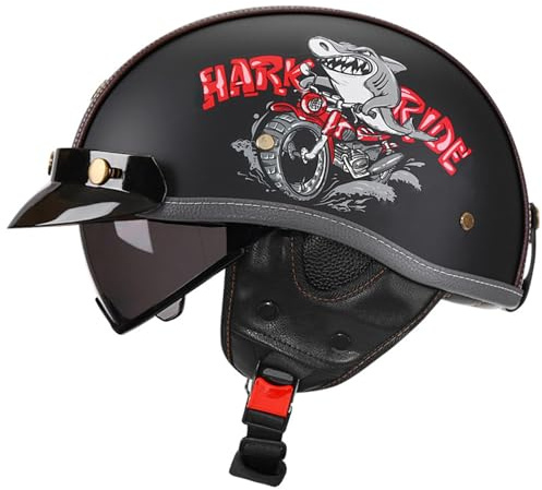 Caschi Jet E Demi-Jet Retro Certificazione DOTECE Caschi Cromwell Retrò Moto Casco Mezzo Vintage Con Occhiali Elmetto Scodella Aperto Casco Cruiser Per Adulti Uomini Donne G,M:57-58CM