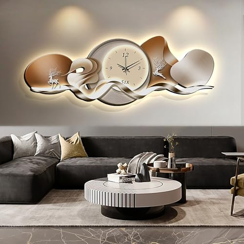 SOFACHEN Orologio da Parete Moderno 3D con Luce LED, Decorazione Murale con Luce, Doppio Design Minimalista Senza Cornice, Murale Sospesa Moderna per Soggiorno, Ingresso e Camera(Color B,150cm)