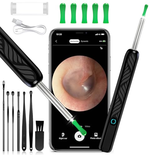 TEBOKHAD Öronvax borttagare otoskop, 1080p HD wifi öronrengöring, öronrengöring med kamera, otoskop med 6 lysdioder, IP67 vattentätt otoskop öra för iOS, Android-smartphones