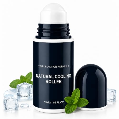 NATURAL COOLING ROLLER, 55ml Fresh Mint Roll On Deodorant Balm | Fast-Absorbing Aluminum Free Body Care Gel for Men & Women | Unisex Pocket-Friendly Ice-Cool Stick for Summer Heat & Sports