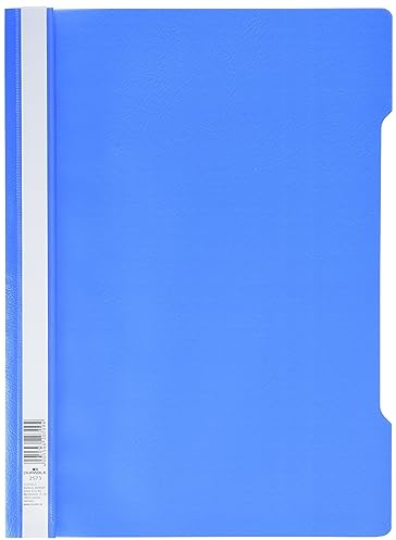 Durable Sichthefter A4 Standard, PP, 227 x 310 mm, hellblau, 50er Packung, 257306 | PP Schnellhefter mit transparentem Deckel, 227 x 310 mm, Griffstanzung, weißer Beschriftungsstreifen