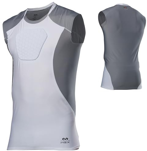 McDavid Chest Protector, HEX Baseball Chest Protector. Heart Guard Sternum Protection Compression Shirts, Padded Football Shirt for Lacrosse, Softball, Paintball, Rugby & More, White/Grey, Small
