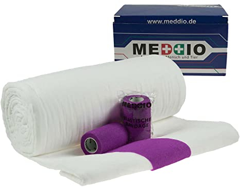 Mullwatterolle 40x500cm + 12 Haftbandagen 10cm purple Mull Kohäsive Fixierbinde