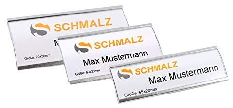 10 Stück Namensschilder Komplettset, Silber Metall, mit extra starkem Magnet, modisch gewölbt, transparente Schutzabdeckung,Name Badg Namensschilder für Kleidung, selbstbeschriftbar (70x30 mm)