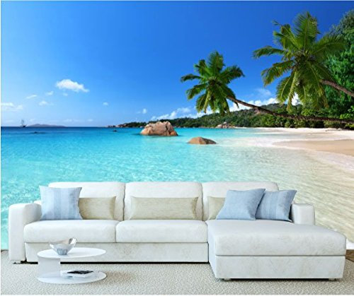 StickersWall Caribbean Sunny Paradise Mediterranean Ocean Beach Waves Island Wall Mural Photo Wallpaper Picture Self Adhesive (342cm(W) x 242cm(H)) 1007
