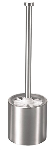 axentia WC Bürste Edelstahl & Behälter matt gebürstet - Garnitur mit Toilettenbürste, Toilettenbürstenhalter & Ersatzbürste - Design WC Set stehend ohne Bohren, 10 x 10 x 36 cm