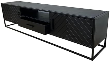 Indoortrend TV Lowboard 160 cm schwarz - TV Schrank mit Schublade - Sideboard Wohnzimmer Massivholz - Kommode Maße B: 160 x T: 40 x H: 50 cm