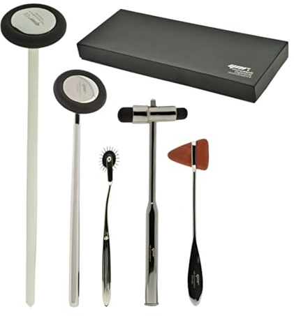 YNR England Tromner Neurologische Reflex Hammer 5er Set im Karton - Wartenberg Nadelrad, Buck Hammer, Taylor Reflex Hammer, Queen Square Hammer und Babinski Hammer - Prüfung Neurologische Reflexes