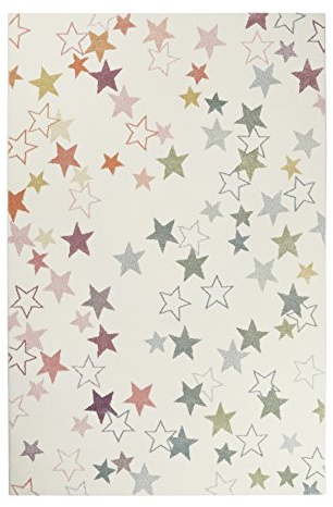 Wecon Home Esterya gewebter Kinderteppich, 133 x 200 cm, weiß | moderner Kurzflor Kinderteppich, Kinderzimmer, ESP-4636-060, Rosa Grün Grau Flieder Gelb Weiß