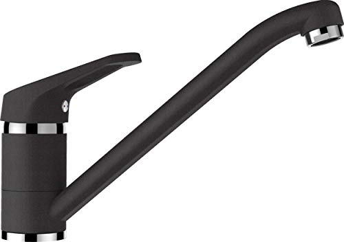 SCHOCK® Küchenarmatur COSMO Onyx I Hochdruck Einhebelmischer mit Festauslauf I 360° schwenkbar I Platzsparendes Design I Extrastarker Wasserdurchlauf I Standard Norm-Anschlüsse I Messing I 165 mm Höhe