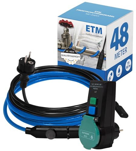 Mi-Heat 48m Pipe Heating Cable Trace Heat Frost Protection Self-Regulating Thermostat RCD Safety Socket Water Pipes Tubes Gutters Outdoor Plumbing Freeze Guard Anti-Freeze Kit 220-240V