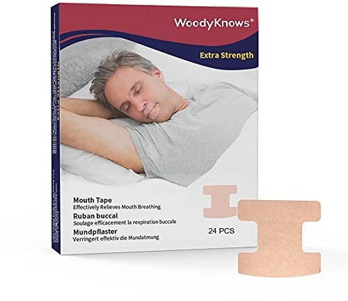 WoodyKnows Mundband, Anti-Schnarch-Mundstreifen für tiefen Schlaf, Entwicklung der Gewohnheit der Nasenatmung, Beibehaltung der natürlichen Gesichtsform (Extra Stärke, Neu Eingeführt, 24 Stück)