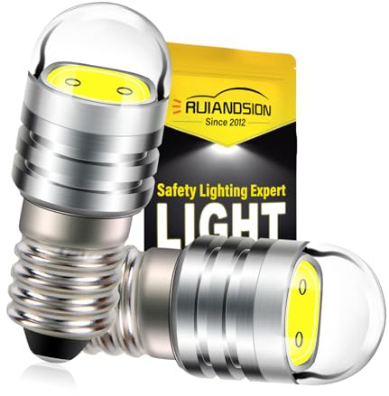 Ruiandsion 2pcs 6V E10 Base Socket Ampoule LED COB 2W LED Mise À Niveau Ampoule Remplacement pour Phares Lampes De Poche Torche Ampoules, 6500K Blanc