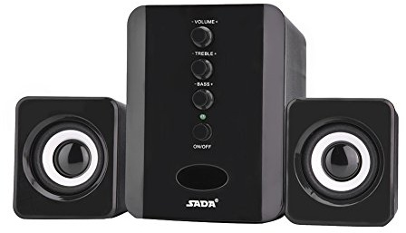 Hakeeta Altavoz USB, Altavoz Combinado de sobremesa, para PC portátil y móviles con 2 Sistemas de Altavoces, selección de Sonido de Agudos y Bajos, y Negro(Negro)