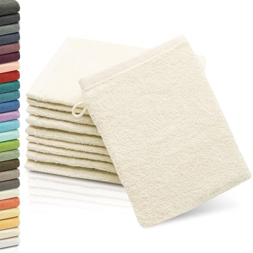 ZOLLNER 10er Set Waschlappen - weiche und saugstarke Waschhandschuhe - waschbar bis 95°C - Baumwolle - 16x21 cm in Natur
