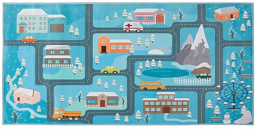 Beliani Verspielter Kinderteppich blau Stadt-Motiv 80 x 150 cm Kigi