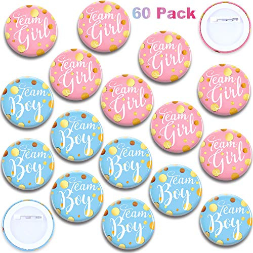 Willbond 60 Pieces Gender Reveal Pins Team Girl and The Boy Button Pin Baby Shower Pink Blue Brooch for Baby Shower Party Favors Gender Reveal Party Supplies 1.5 Inch