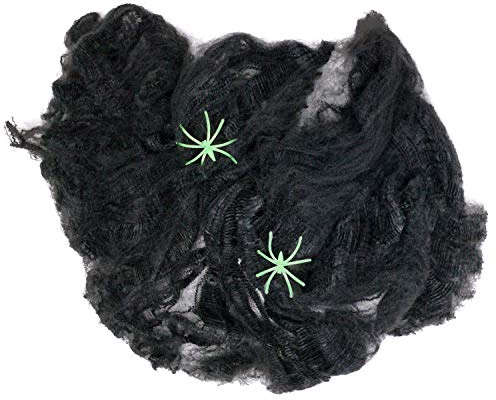Oblique Unique® 6 Spinnen + Spinnennetz Spinnweben Grusel Horror Tisch Deko Halloween Dekoration Schwarz oder Neon Grün (Schwarz)