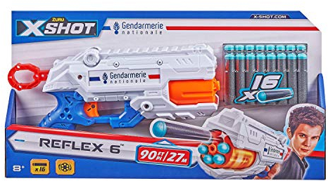 ZURU - XSHOT - Excel - GENDARMERIE - Pistolet Flèches Mousse - Livré avec 16 flèches - Barillet Rotatif 6 coups - 36433-B