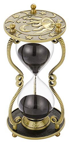 SuLiao Hourglass Sand Timer 60 Minute:Sun & Moon Engraving Brass Sand Clock, Metal Black Sand Watch 60 Min,Antique Reloj De Arena 1 Hora,Large 1 Hour Glass Sandglass for Gift Office Desk Decorative