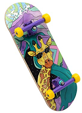 Teak Tuning 32mm Pro Fingerboard Heat Transfer Graphic Complete - Fully Assembled with Pro Level Parts - Pro Shaped Wood Deck (34x97mm), UltraSpin Wheels, Prodigy Trucks - Graffiti Giraffe