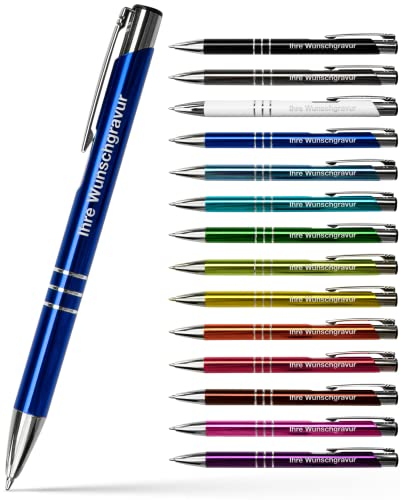 #teamludorf GAMMA Metall-Kugelschreiber mit Wunsch-Gravur - Personalisierte Kulis - Stift mit Name - 14 Farben & 20 Schriftarten - 100 Stück - Blau