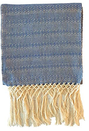 ALKIMIA INC Scialle Rebozo in cotone messicano fatto a mano, Blu, Medium