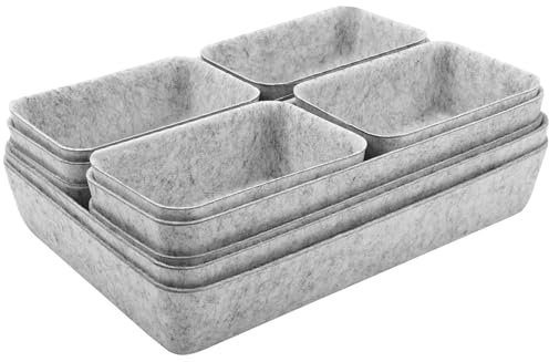 10 Stück Schubladen Organizer Filz, Schubladen-Organizer-Set, Stapelbare Filz-Aufbewahrungsboxen, Vielseitiges Schubladen-Organisationssystem für Schminktisch, Schreibtisch, Kleiderschrank (Hellgrau)