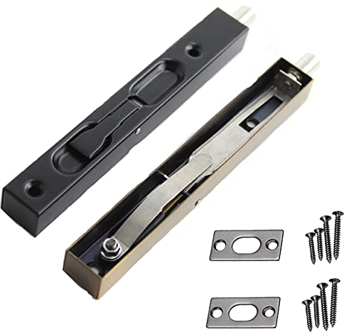 Srup 2 Pezzi Chiusura a Scatto In Acciaio Inox 304, Bullone per Porta Scorrevole, Chiavistello per Porta in Legno 15,2 Cm, con Viti per Camera da Letto, Nero