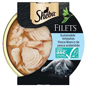 Cibo per gatti adulti SHEBA Filets con Pesce Bianco in salsa, 32 Vaschette da 60g
