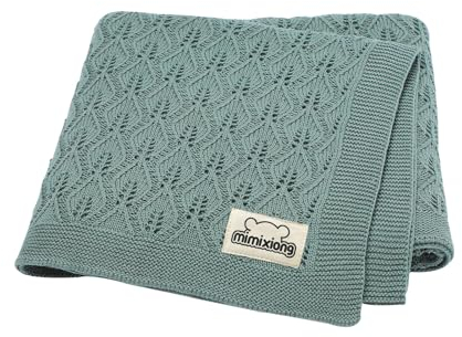 mimixiong 100% Baumwolle gestrickte Cellular Babydecke für Jungen und Mädchen (Dunkelgrün)