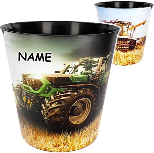 alles-meine.de GmbH Papierkorb - Behälter Modell wählbar 10 Liter - wasserdicht - 28 cm - aus Kunststoff - Traktor & Mähdrescher inkl. Name - Mülleimer Eimer - auch als Blu..