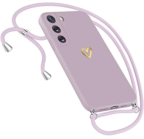 Handykette für Samsung Galaxy S21 - Herz Motiv Muster Hülle Mit Band Kordel zum Umhängeband - Ultradünn Handyhülle Mit Necklace (C)